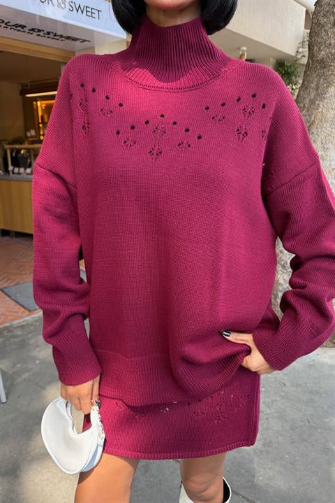 Ajur Detaylı Balıkçı Yaka Triko Takım 10256