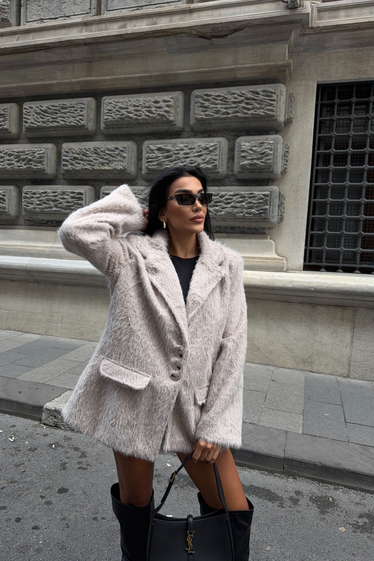 ALPAKA KAŞE CEKET BOYFREND - Bej