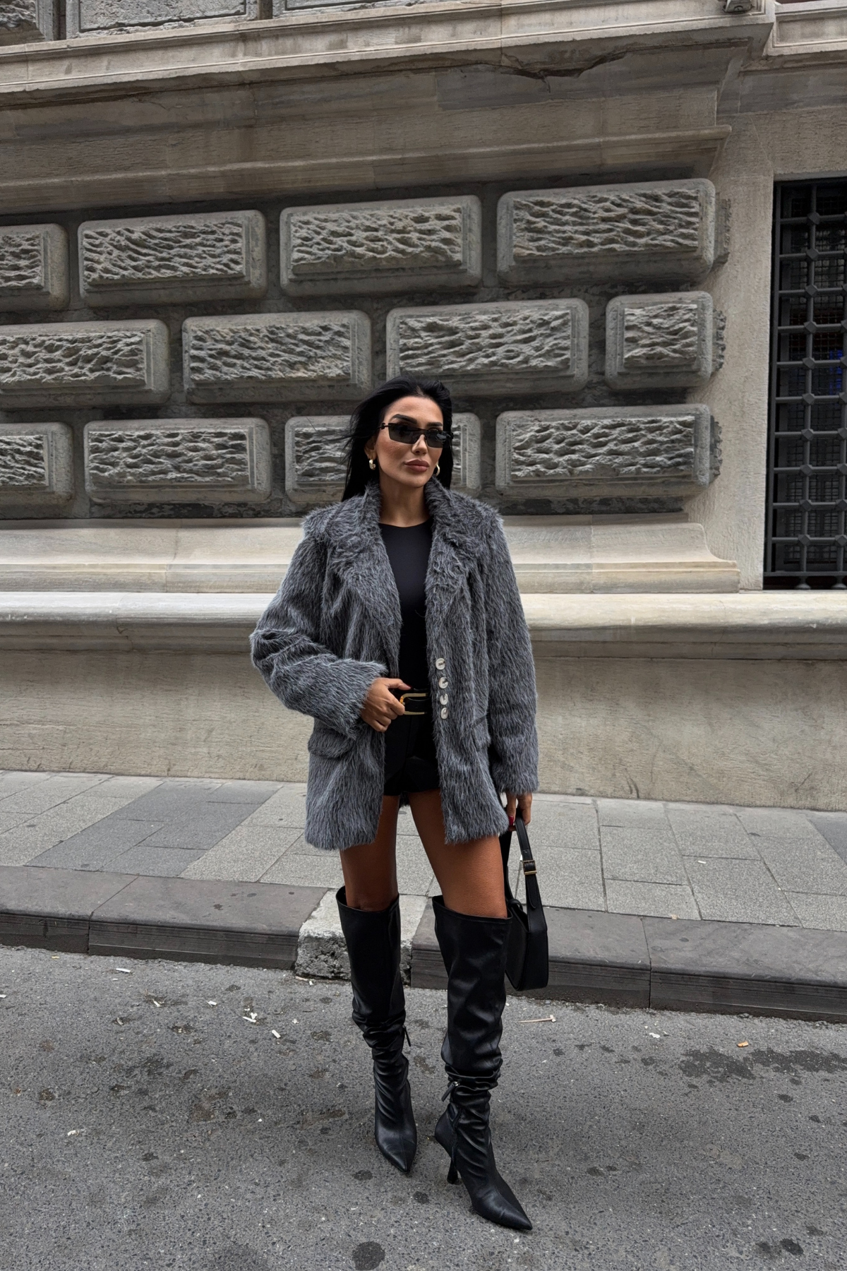 ALPAKA KAŞE CEKET BOYFREND - Gri