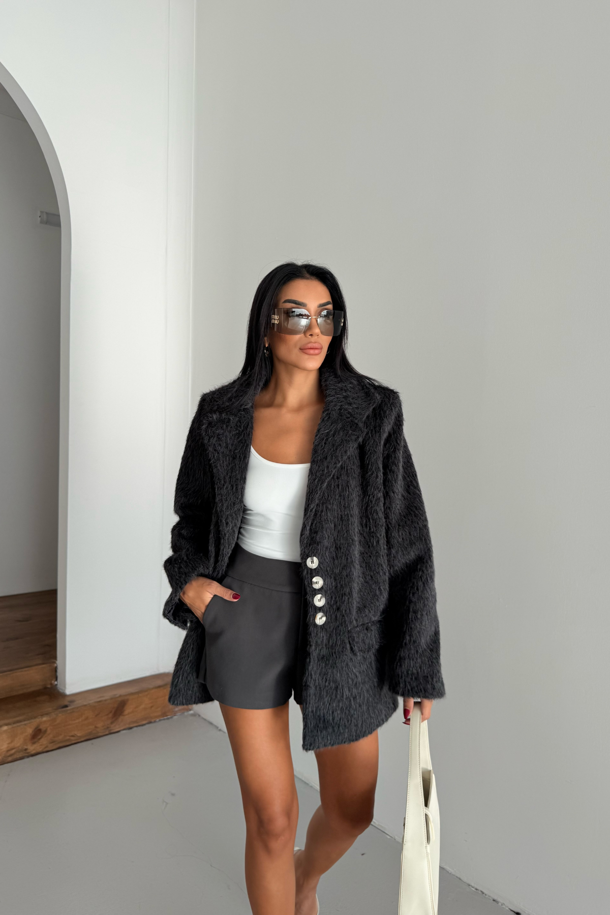 ALPAKA KAŞE CEKET BOYFREND - Siyah