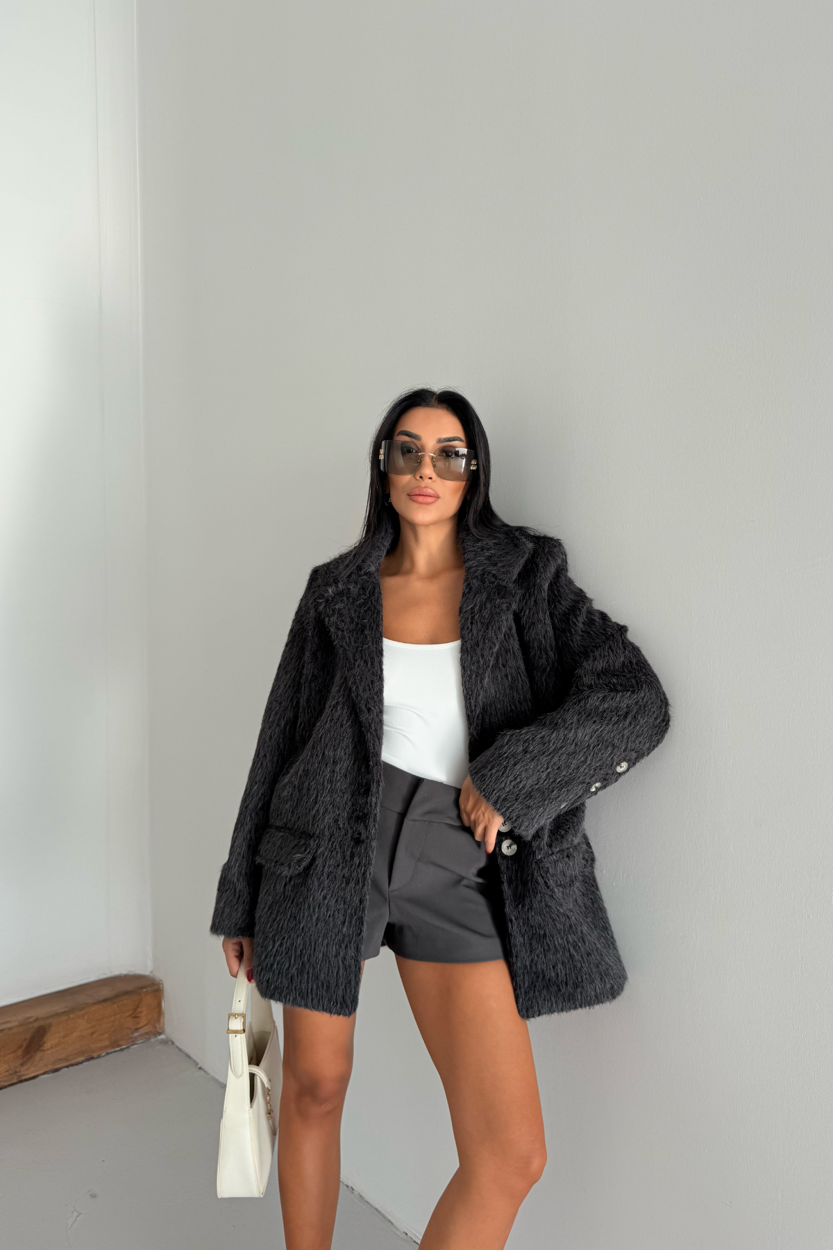 ALPAKA KAŞE CEKET BOYFREND - Siyah