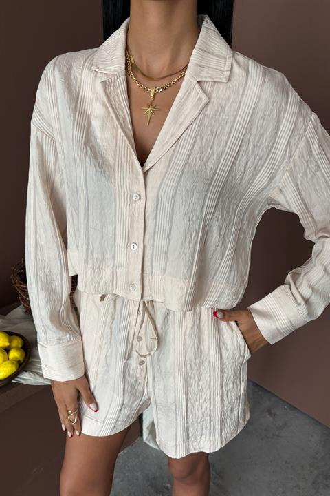 Apaj Yakalı ve Düğme Detaylı Viskon Takım 9861