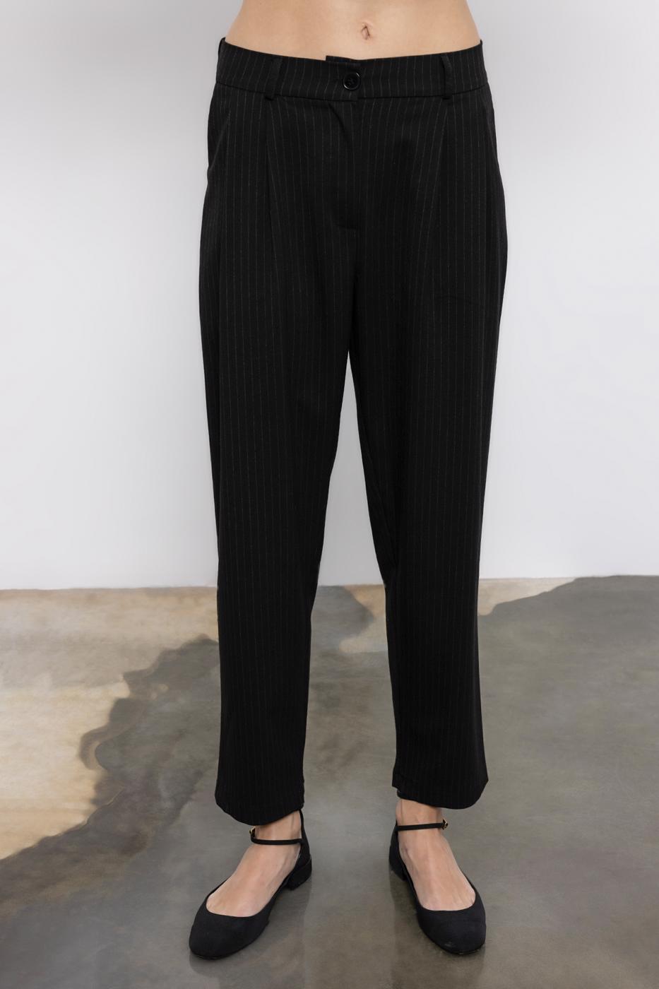 Pleated Fabric Trousers with Back Waist Elastic