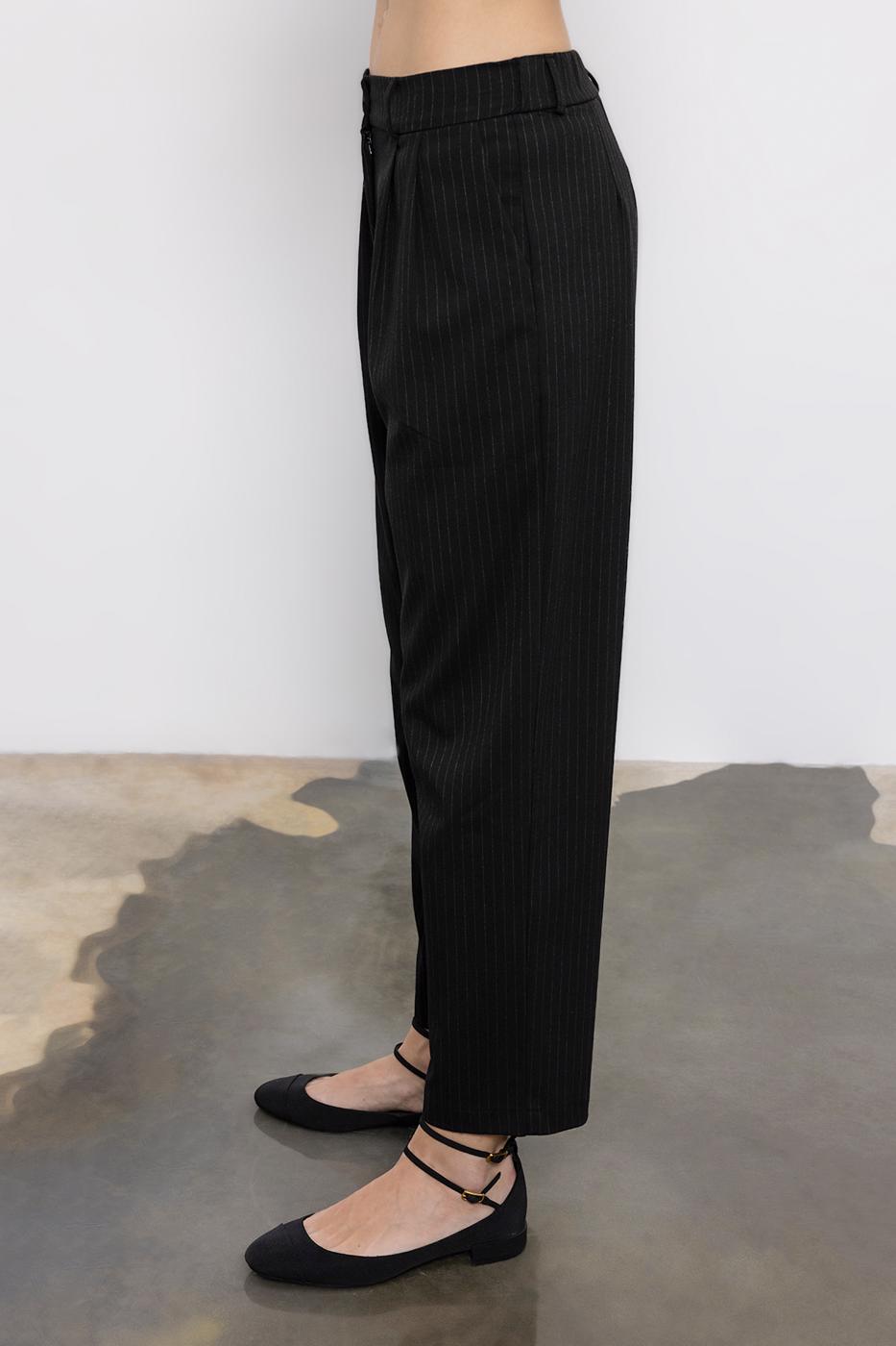 Pleated Fabric Trousers with Back Waist Elastic