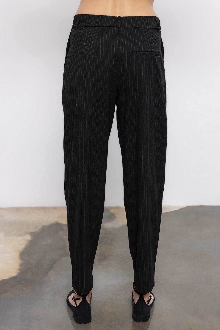 Pleated Fabric Trousers with Back Waist Elastic