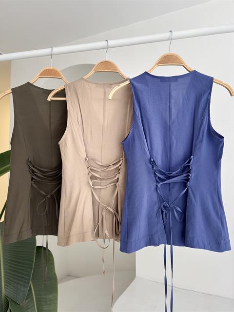 Arkası Bağcıklı Yelek Plazza Pantolon Modal Takım 10202-08