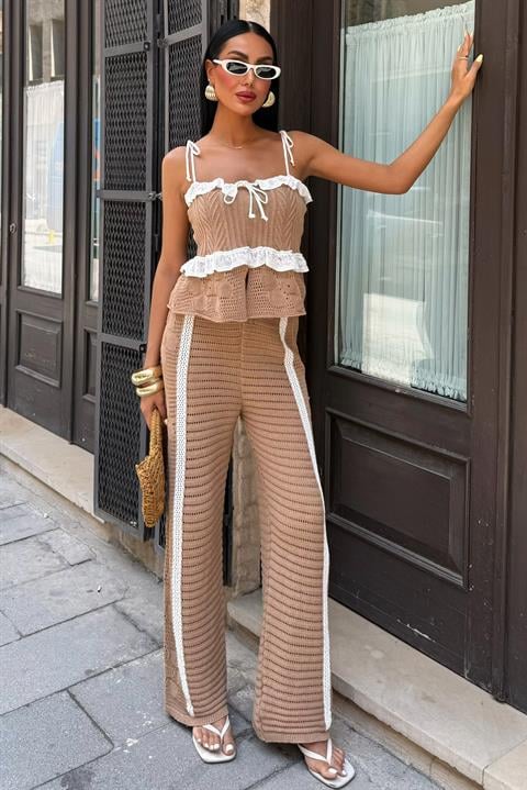 Askılı Bluz Pantolon Triko Takım 10114 MOCHA STD
