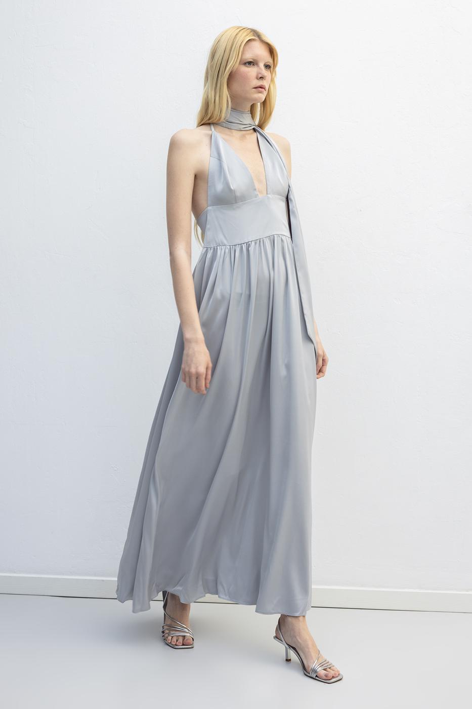 Strappy Scarf Detailed Maxi Satin Dress