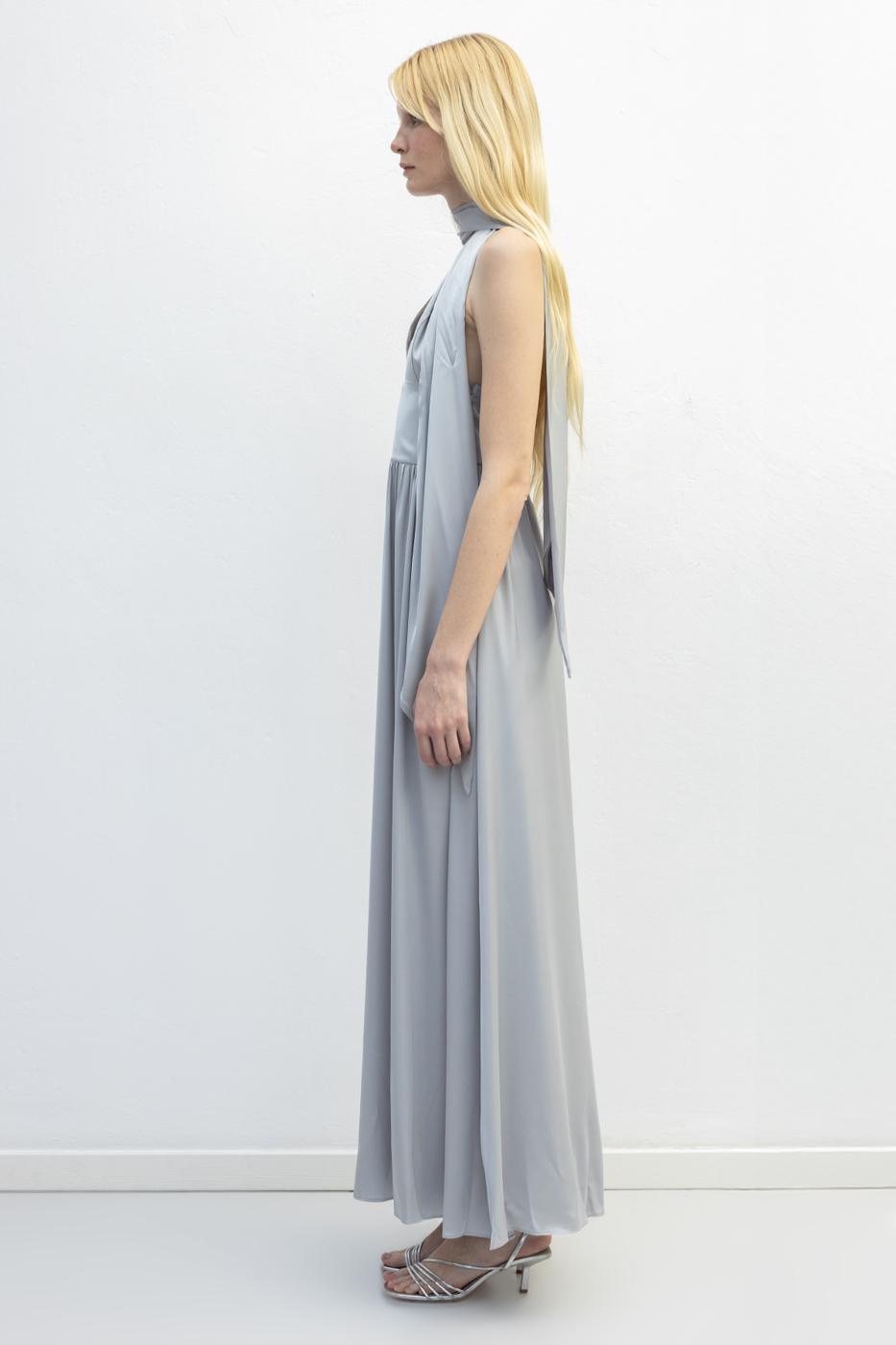 Strappy Scarf Detailed Maxi Satin Dress