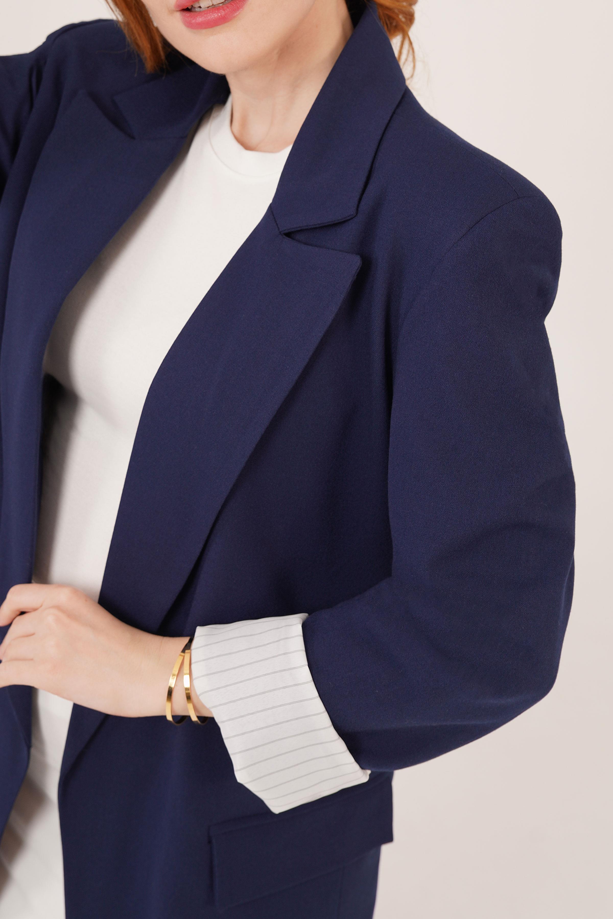 Astarı Çizgili Detay Toptan Lacivert Blazer Ceket