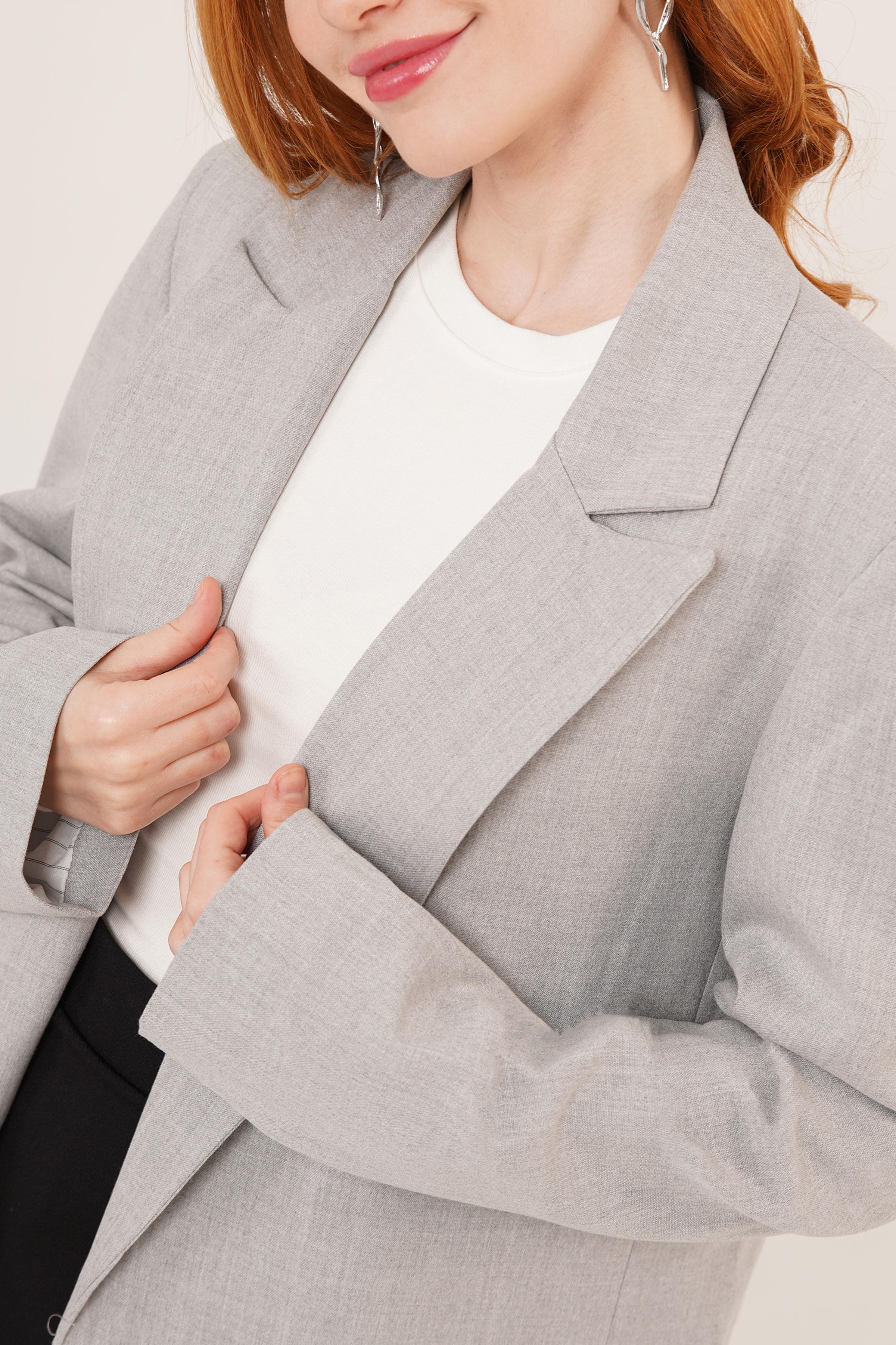 Astarı Çizgili Detay Toptan Gri Blazer Ceket