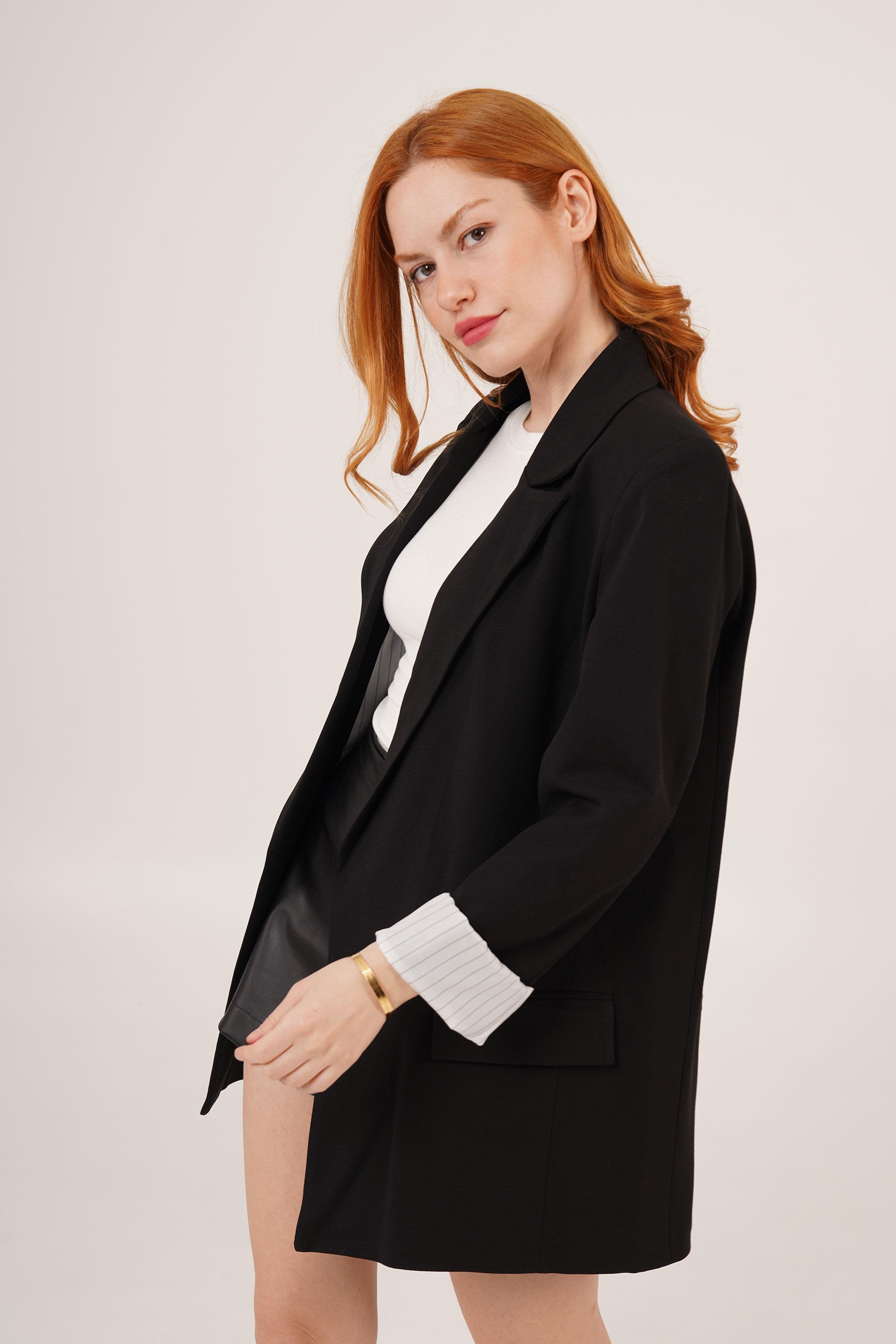 Astarı Çizgili Detay Toptan Siyah Blazer Ceket