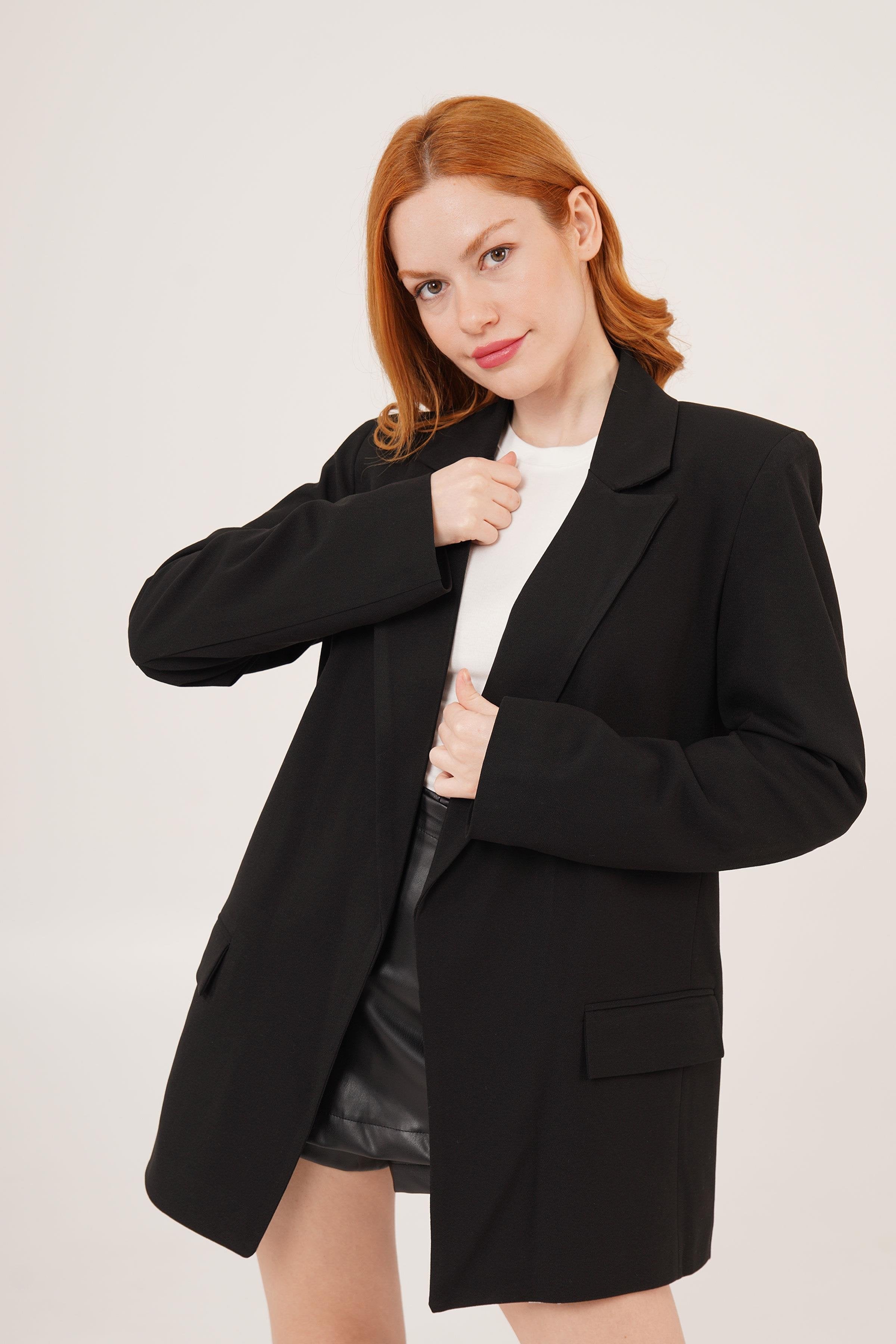 Astarı Çizgili Detay Toptan Siyah Blazer Ceket