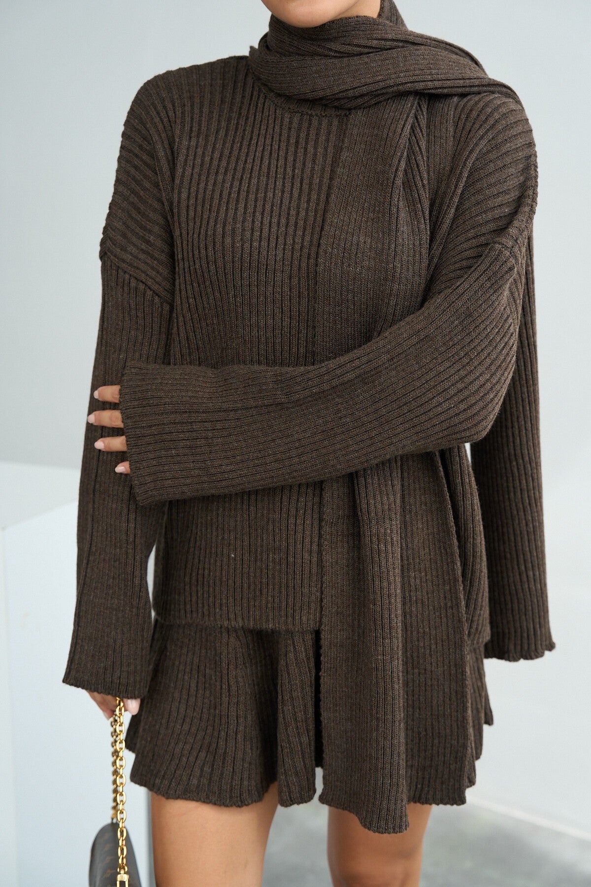 Coffee Melange Skirt and Scarf Set