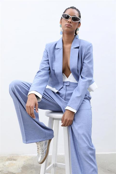 Audrey Crop Ceket Takım 9678-24 MAVİ L