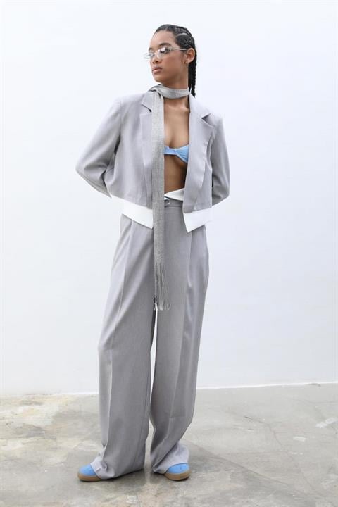 Audrey Crop Ceket Takım 9678-24 GRİ L