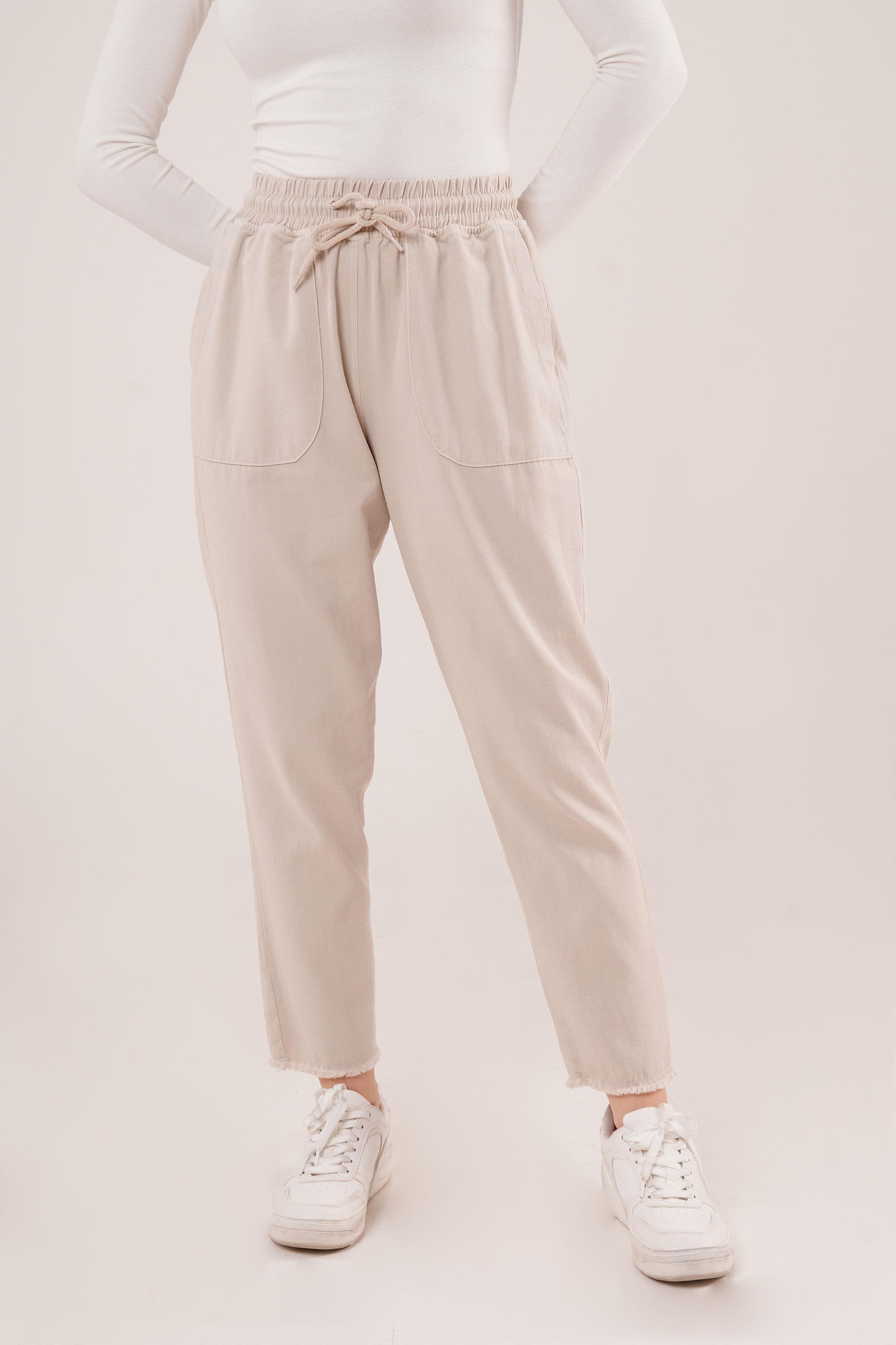 Bağlama Detaylı Cepli Toptan Krem Pantolon