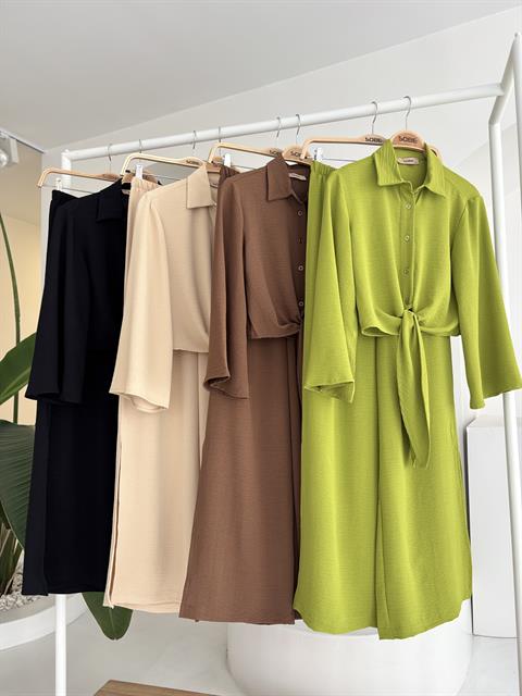 Bağlamalı Gömlek ve Yırtmaç Pantolonlu Ayrobin Takım 10179