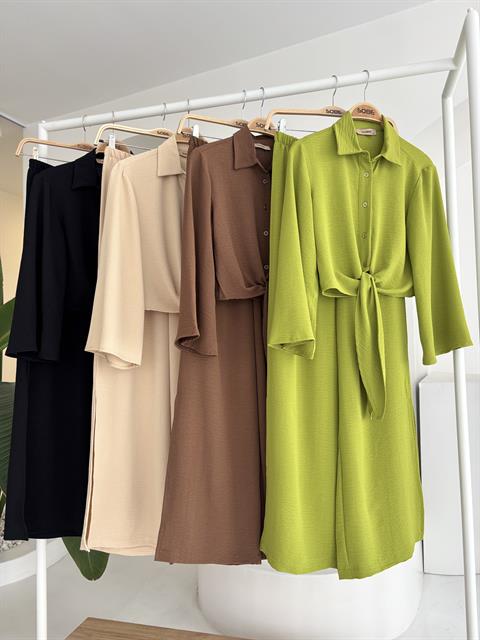 Bağlamalı Gömlek ve Yırtmaç Pantolonlu Ayrobin Takım 10179