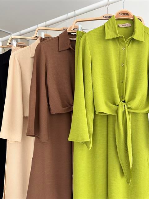 Bağlamalı Gömlek ve Yırtmaç Pantolonlu Ayrobin Takım 10179