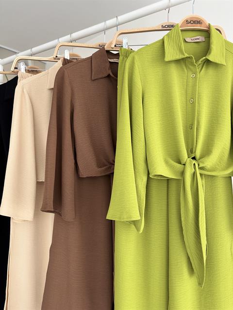 Bağlamalı Gömlek ve Yırtmaç Pantolonlu Ayrobin Takım 10179