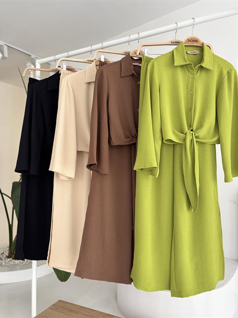 Bağlamalı Gömlek ve Yırtmaç Pantolonlu Ayrobin Takım 10179