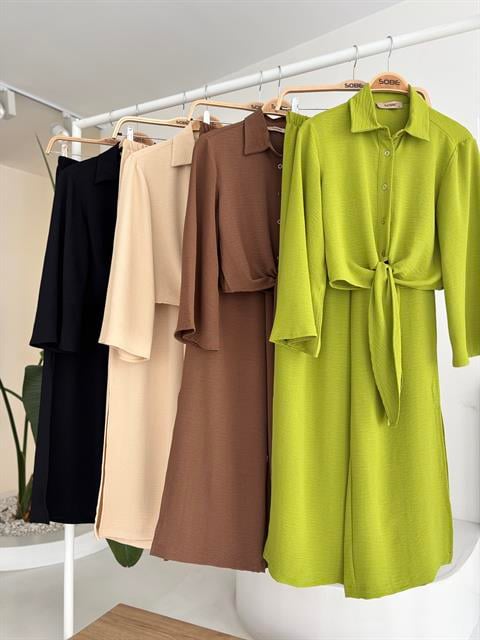 Bağlamalı Gömlek ve Yırtmaç Pantolonlu Ayrobin Takım 10179