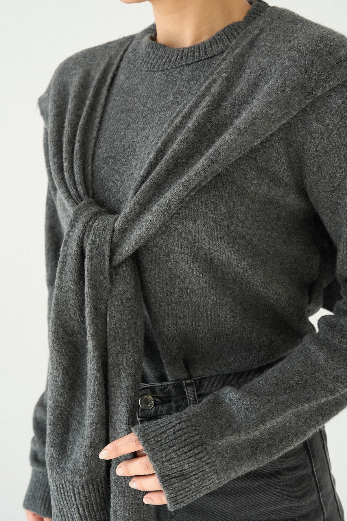 Anthracite Tie-Waist Sweater