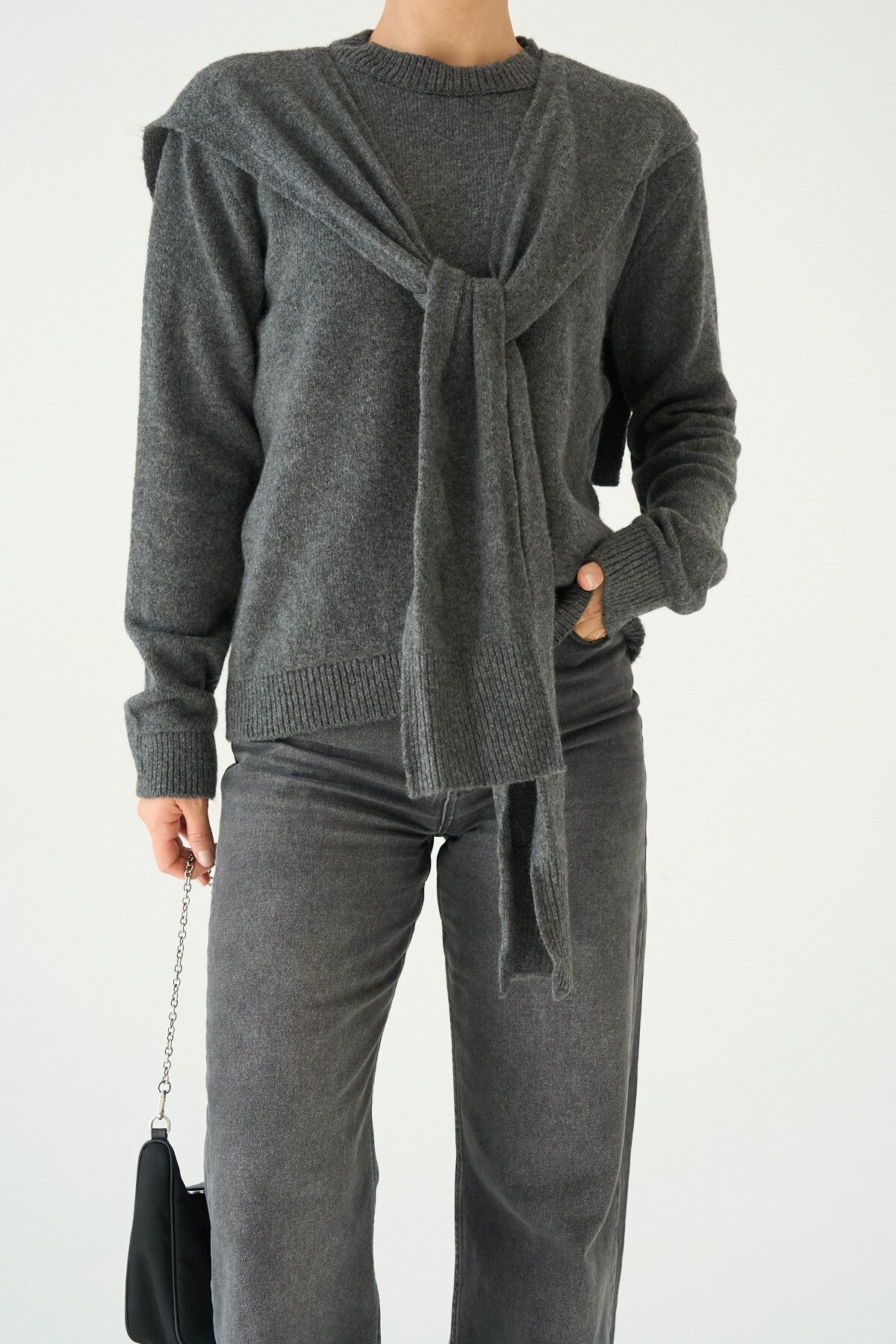 Anthracite Tie-Waist Sweater
