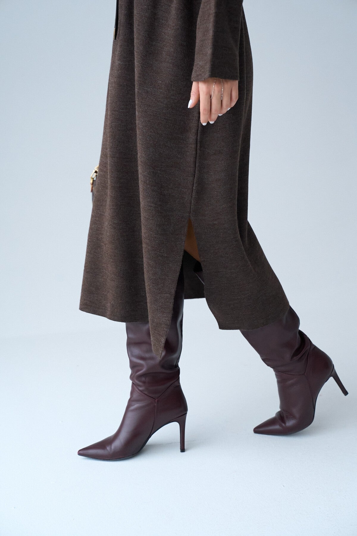 COFFEE Fisherman Collar Belted Dress