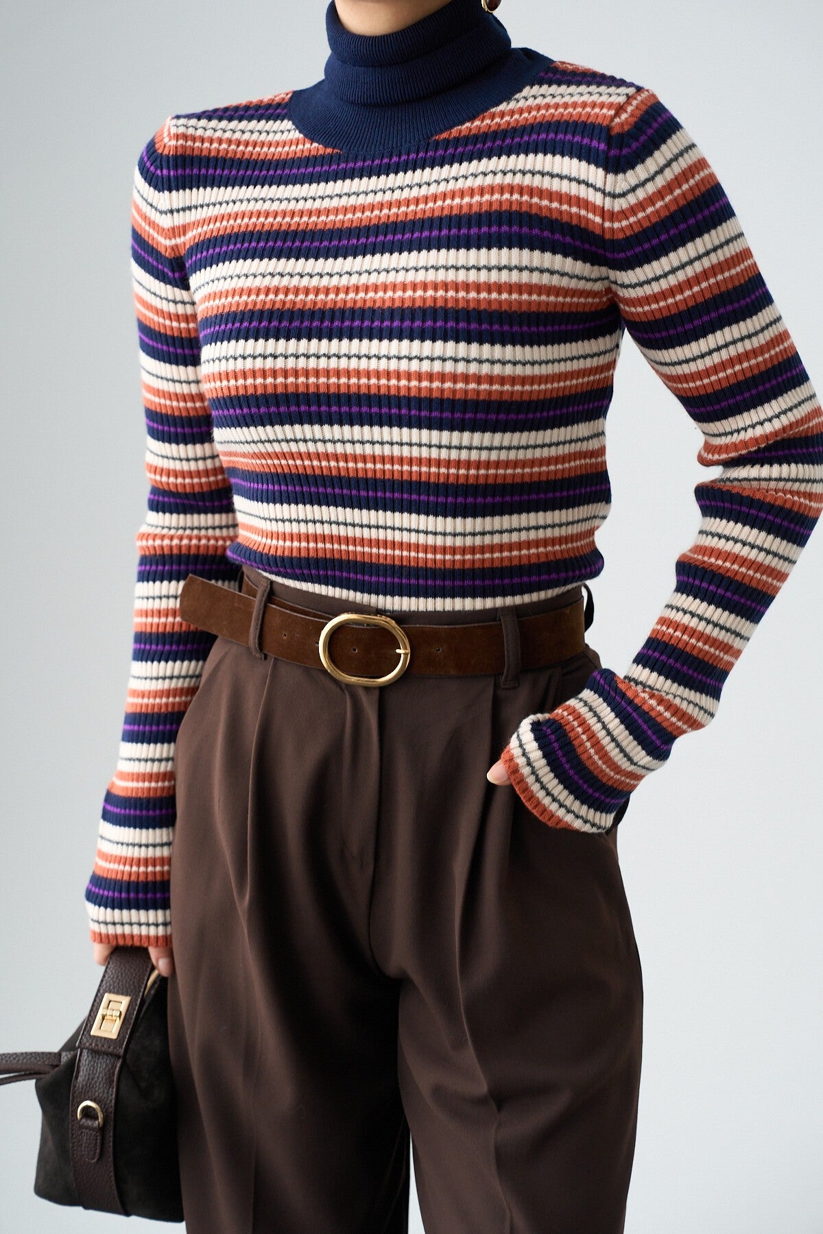 Navy Blue-Purple Turtleneck Colorful Sweater