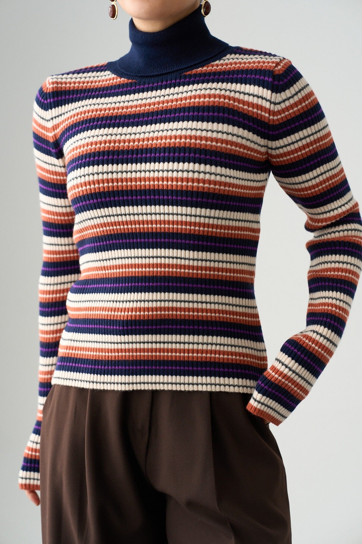 Navy Blue-Purple Turtleneck Colorful Sweater