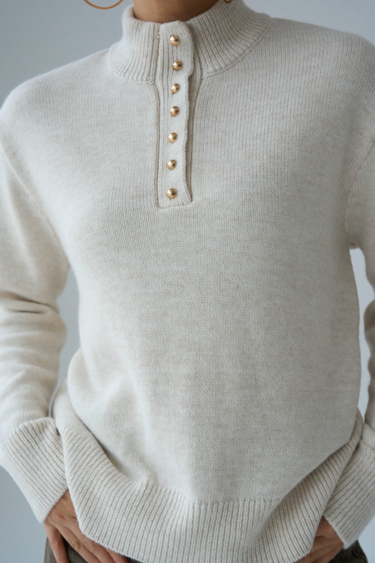 Beige Turtleneck Long Sleeve Sweater