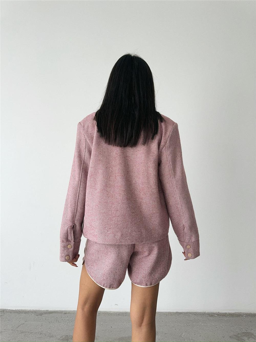 BALIKSIRTI KAŞE FERMUARLI CEKET KISA - Gül Kurusu