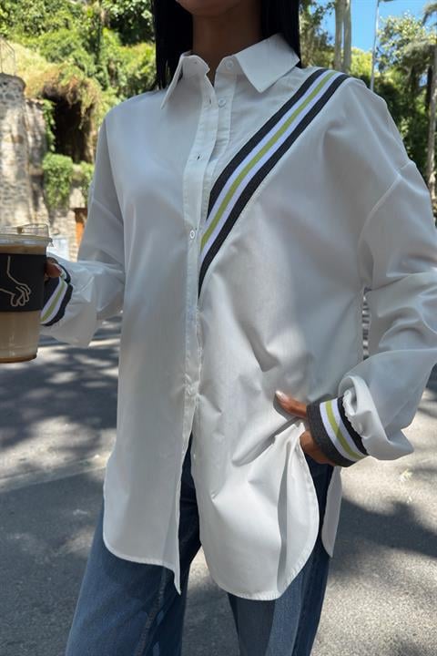 Bant Detaylı Oversize Poplin Gömlek 3436