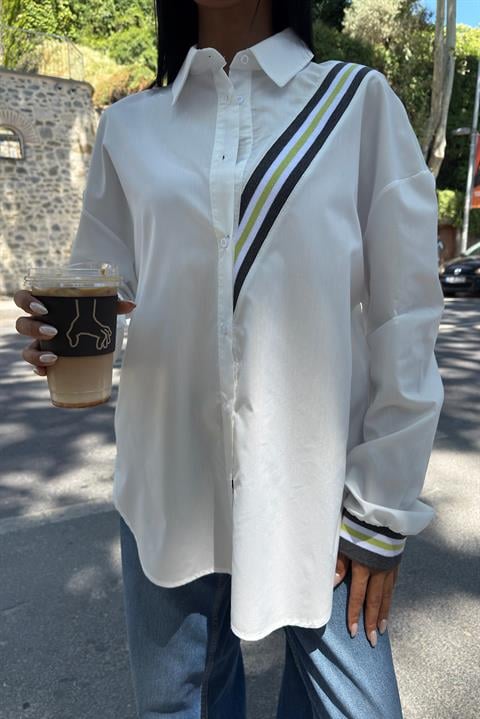 Bant Detaylı Oversize Poplin Gömlek 3436
