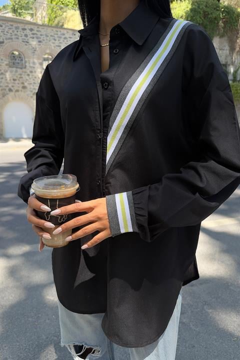 Bant Detaylı Oversize Poplin Gömlek 3436
