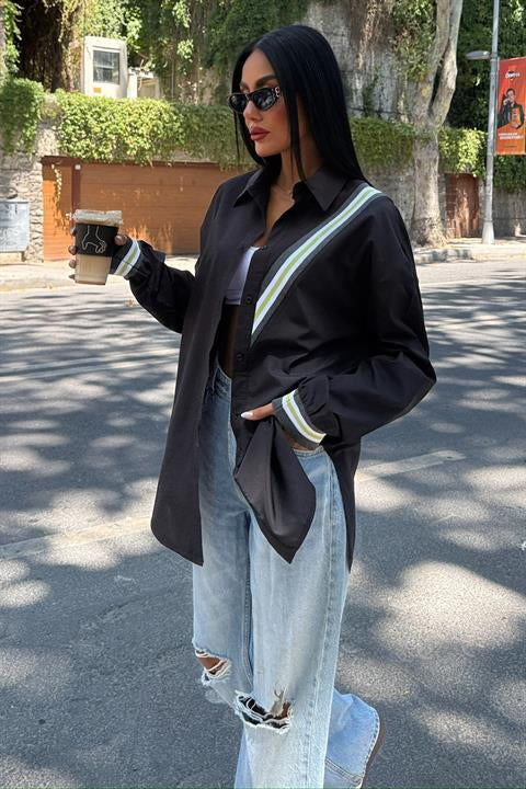 Bant Detaylı Oversize Poplin Gömlek 3436