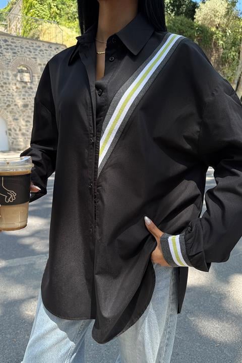 Bant Detaylı Oversize Poplin Gömlek 3436