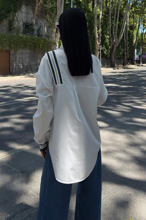Bant Detaylı Oversize Poplin Gömlek 3436