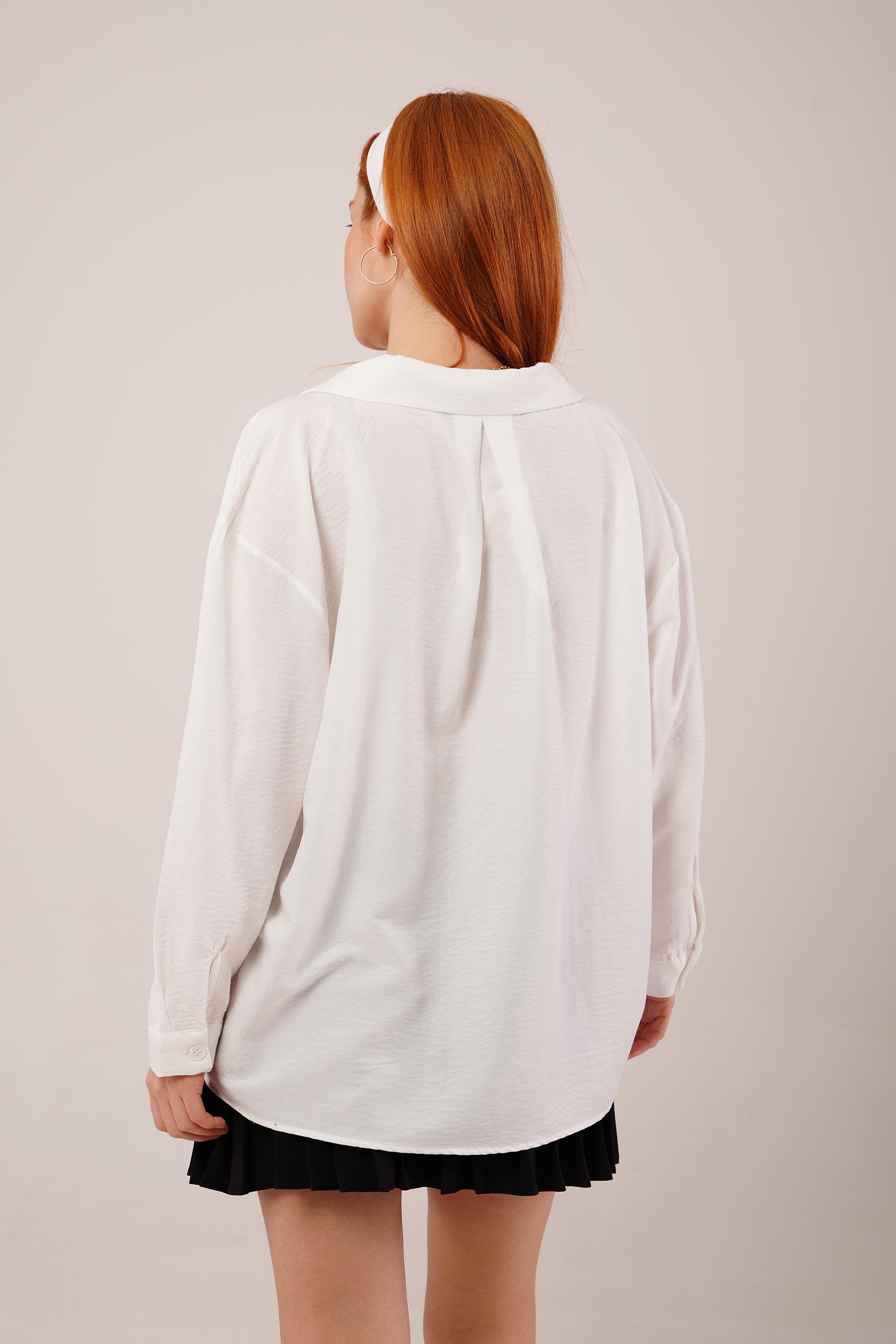 Basic Oversize Beyaz Toptan Gömlek
