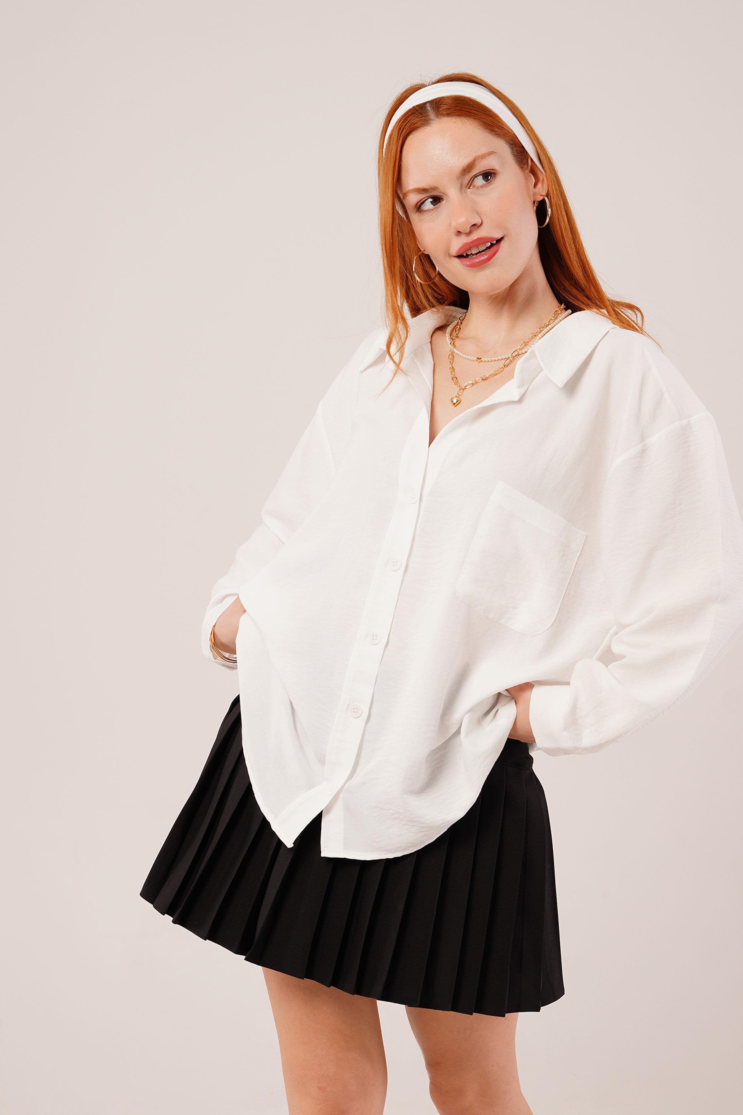 Basic Oversize Beyaz Toptan Gömlek