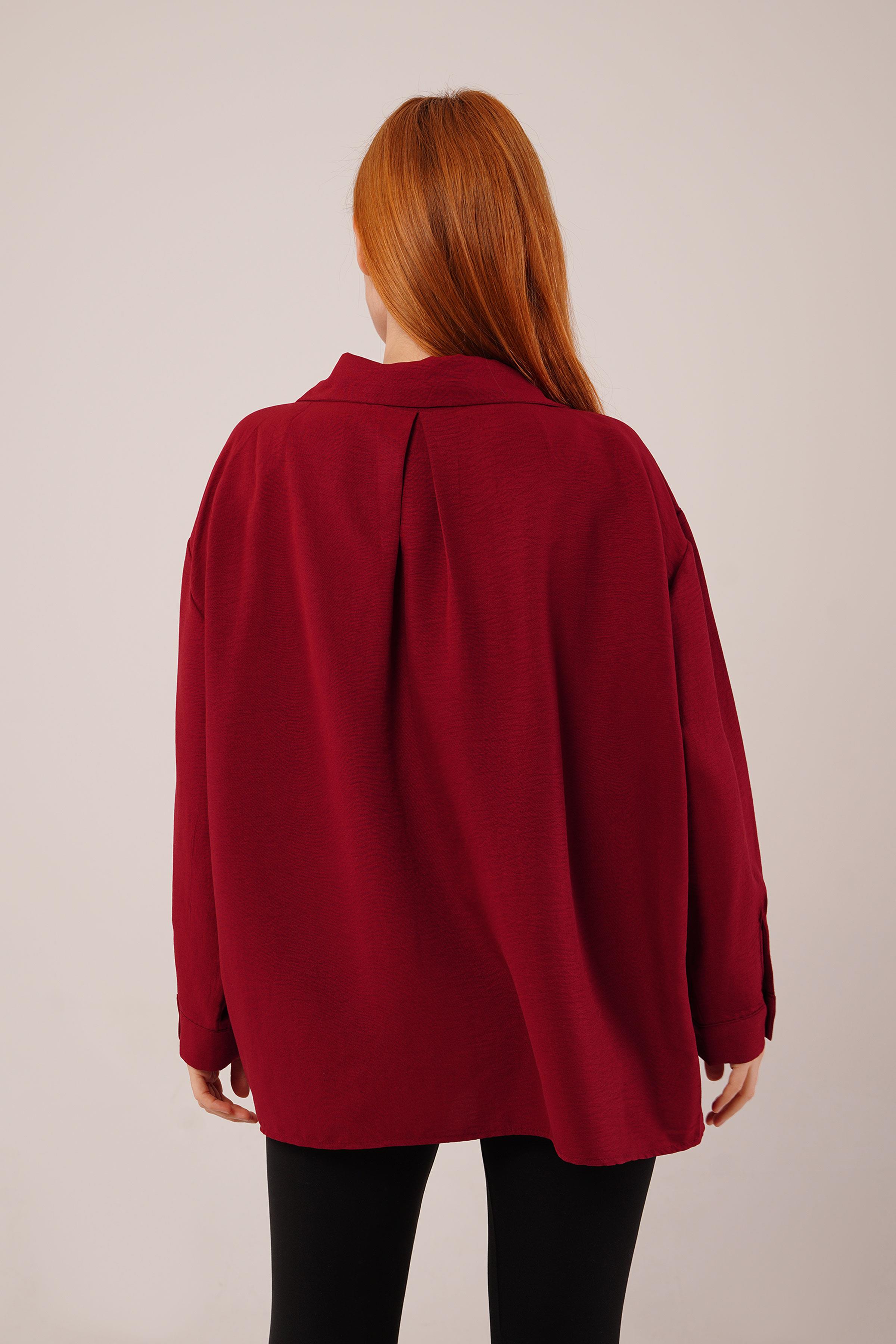 Basic Oversize Bordo Toptan Gömlek