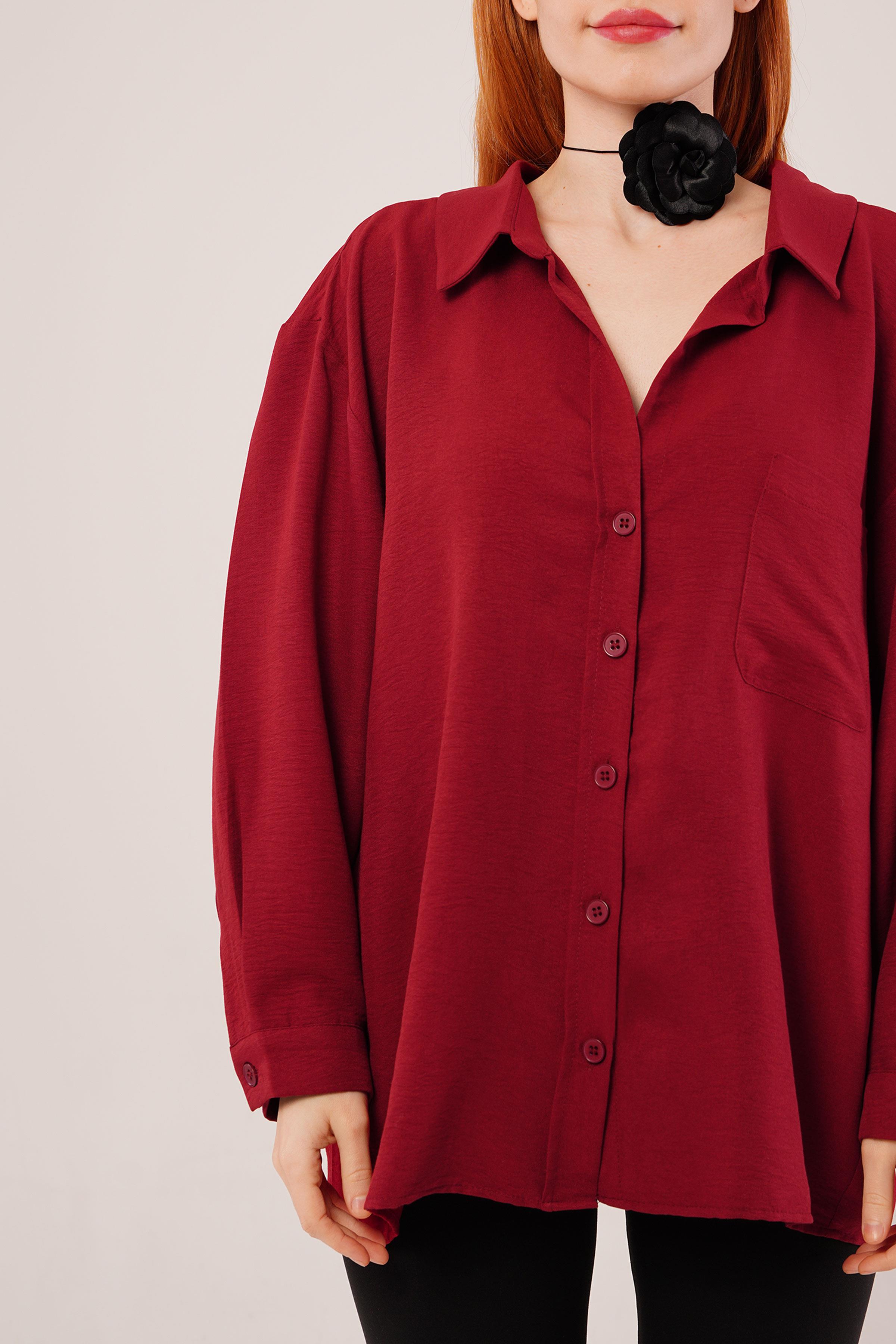 Basic Oversize Bordo Toptan Gömlek