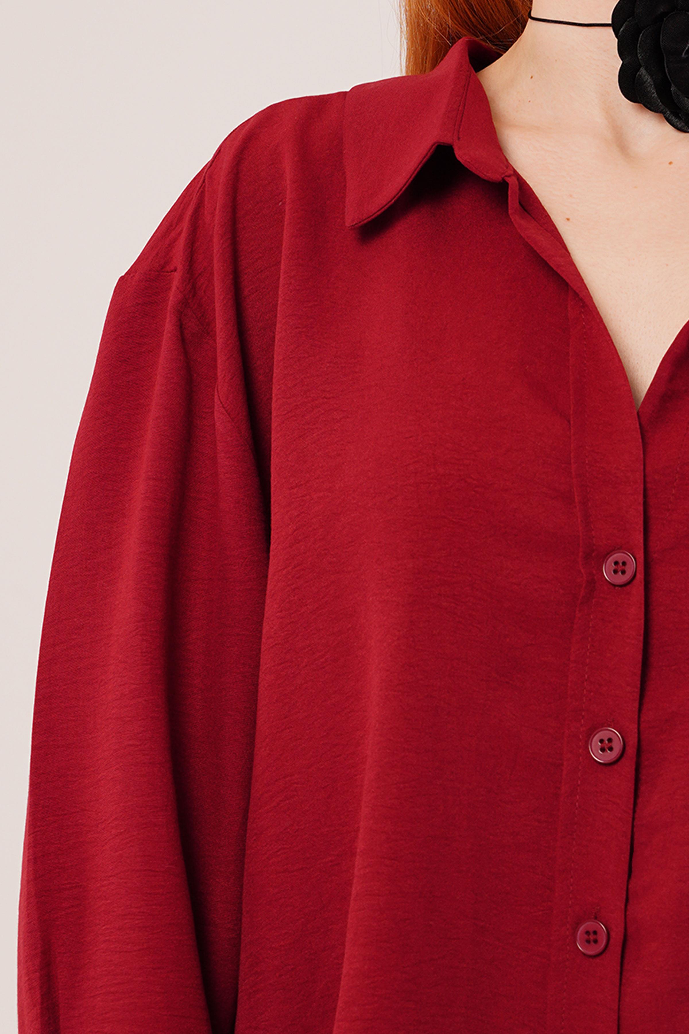 Basic Oversize Bordo Toptan Gömlek