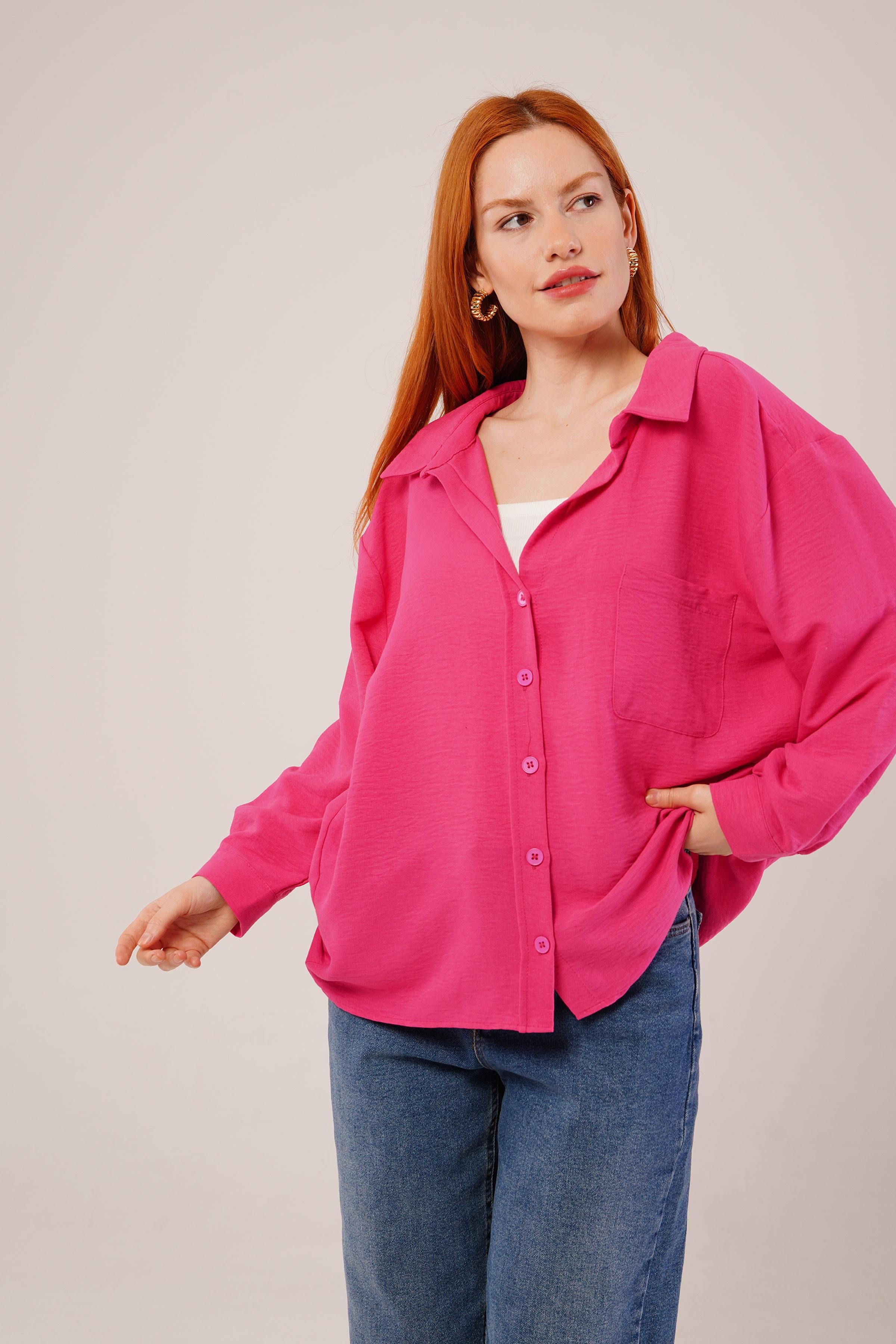 Basic Oversize Fuşya Toptan Gömlek