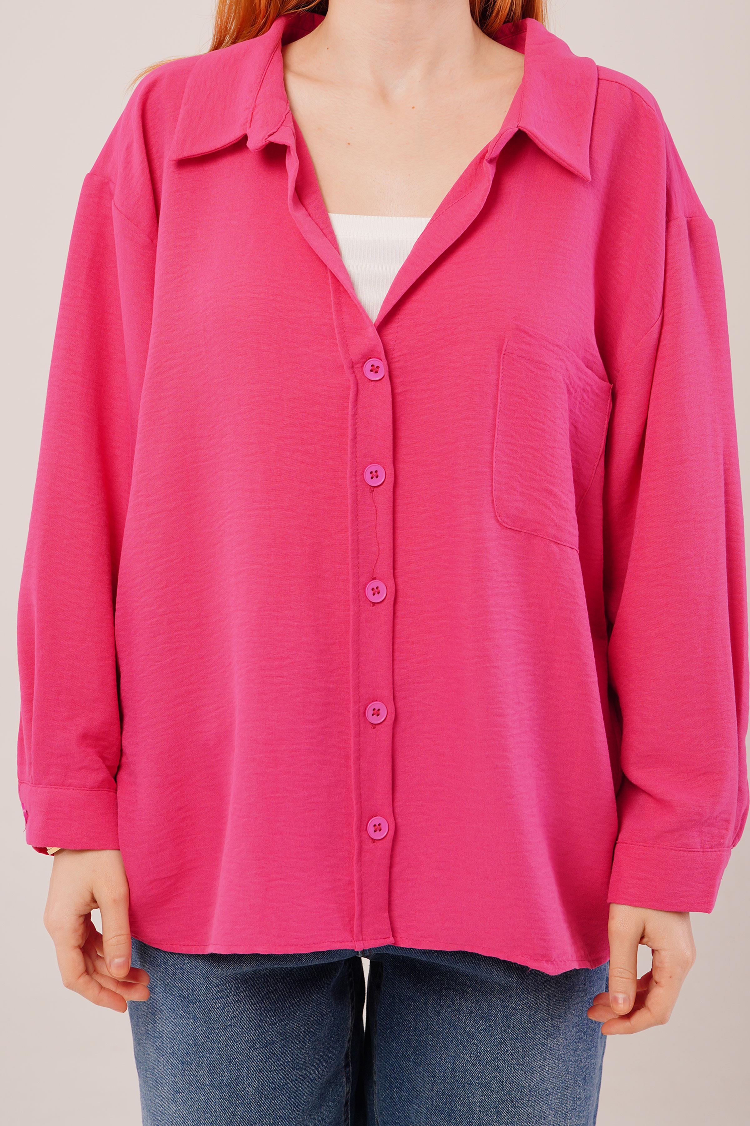 Basic Oversize Fuşya Toptan Gömlek