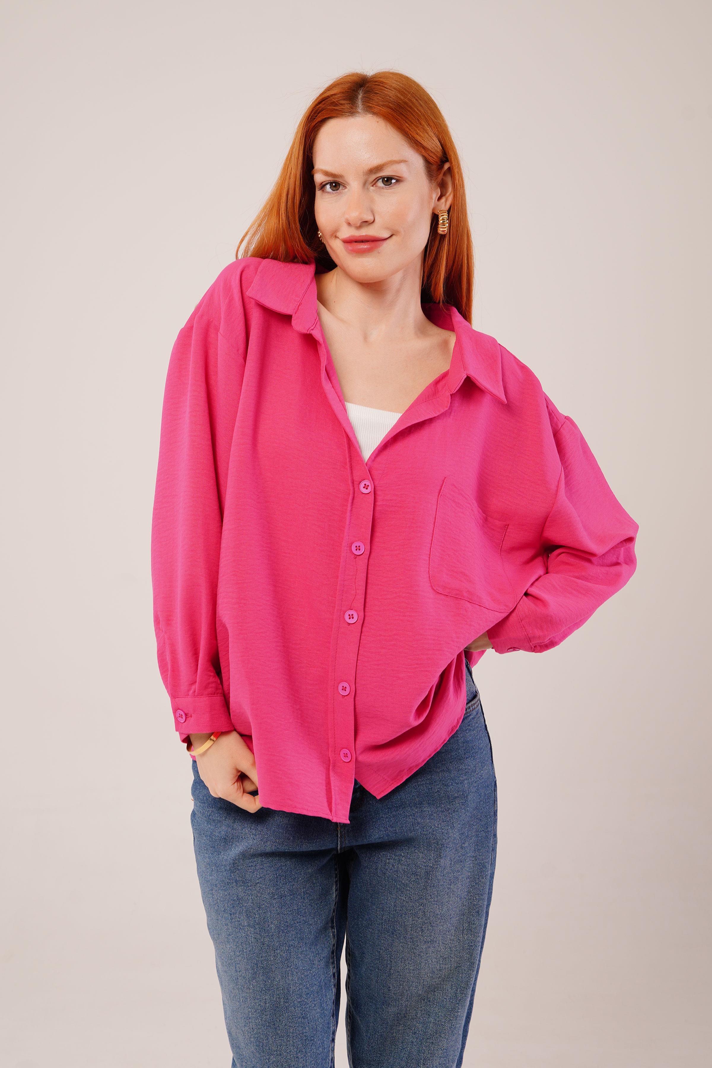 Basic Oversize Fuşya Toptan Gömlek