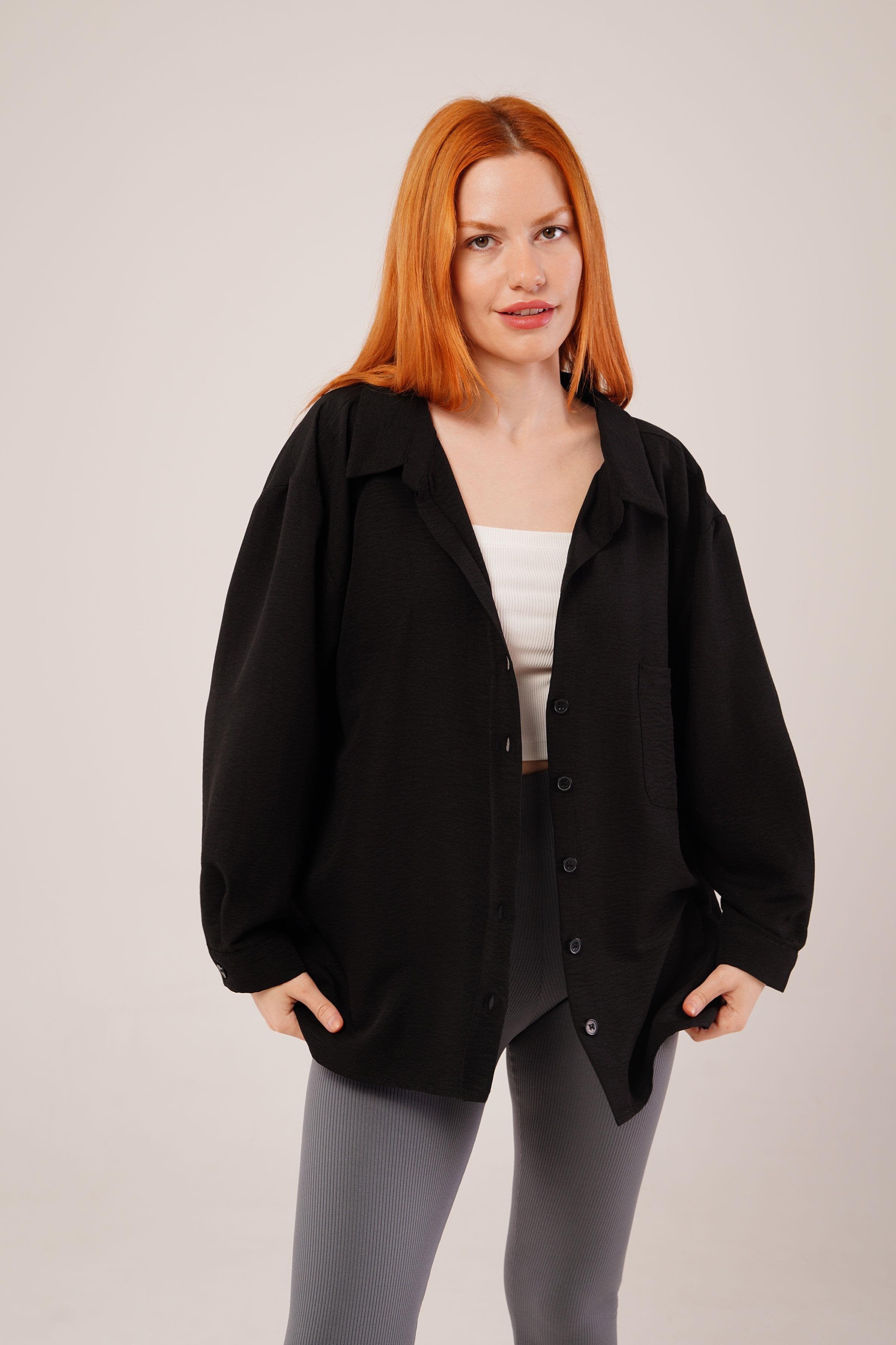 Basic Oversize Siyah Toptan Gömlek