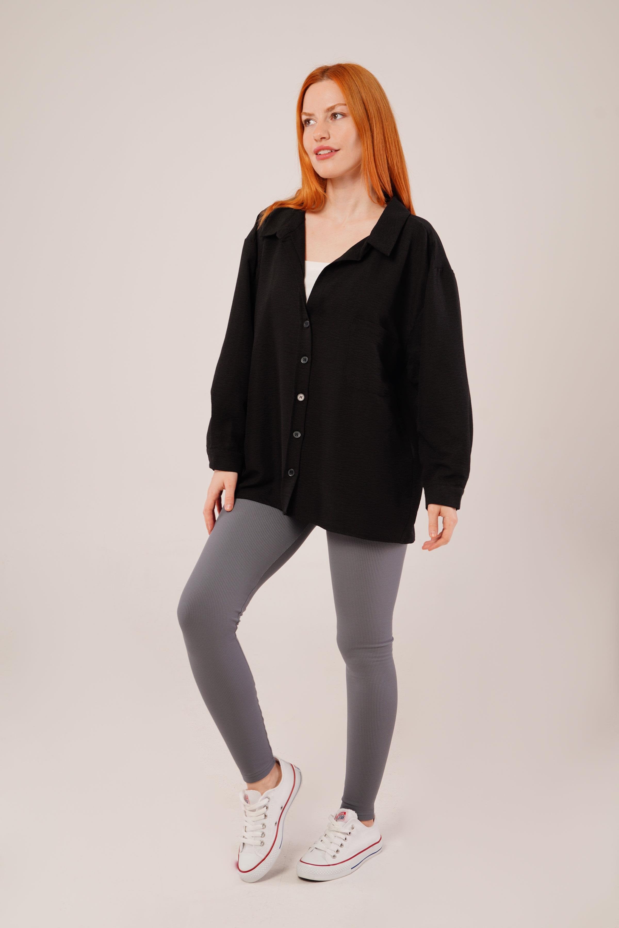 Basic Oversize Siyah Toptan Gömlek